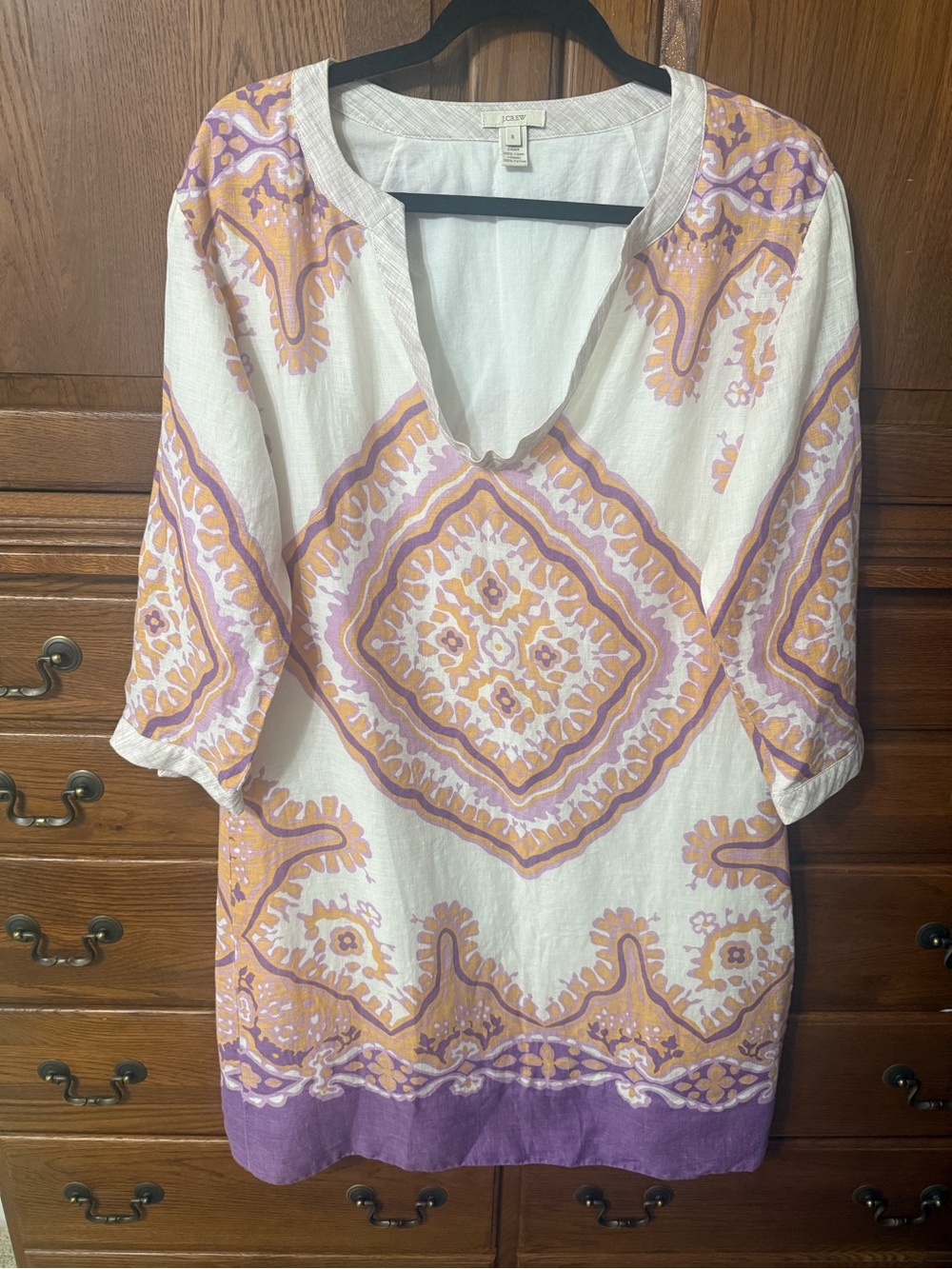 J. Crew White Floral Medallion Tunic dress in Purple & Orange